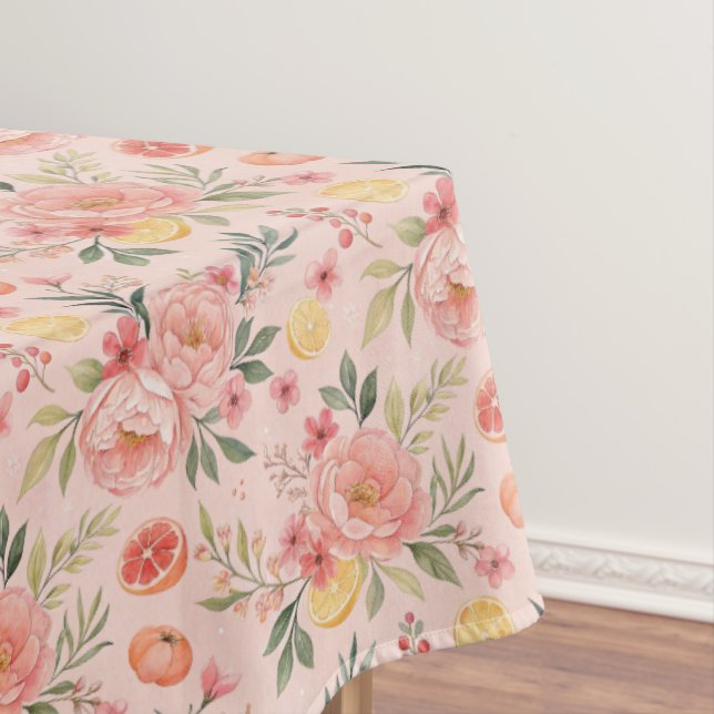 Lemon  Floral pink Peony rustic Pattern  Tischdecke (Beispiel)