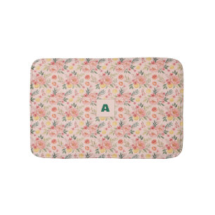 Lemon Floral pink Peony rustikales Muster Monogram Badematte