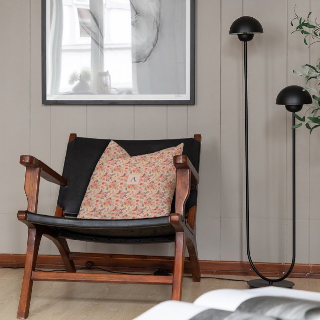 Lemon Floral pink Peony rustikales Muster Monogram Kissen (Von Creator hochgeladen)