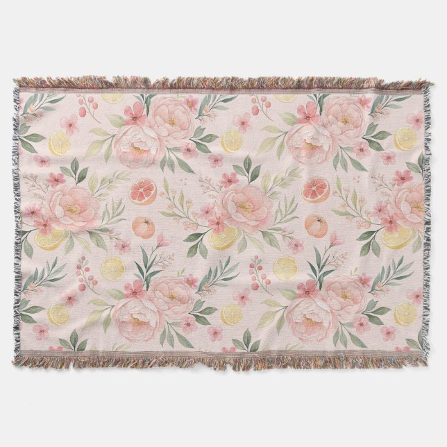 Lemon Floral rosa Peony Pattern Decke (Vorderseite)
