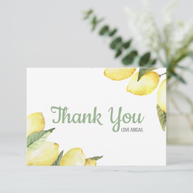 Lemon Floral Watercolor Danke Karte (Stehend Vorderseite)