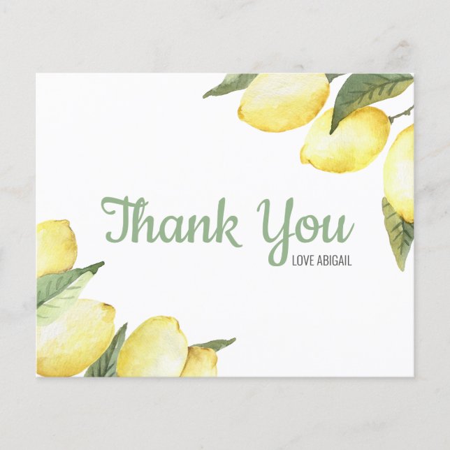 Lemon Floral Watercolor Danke Karte (Vorderseite)