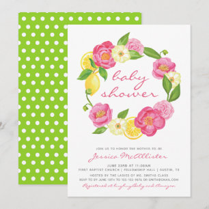 Lemon Floral Wreath Punkt Girl Baby Dusche Einladung