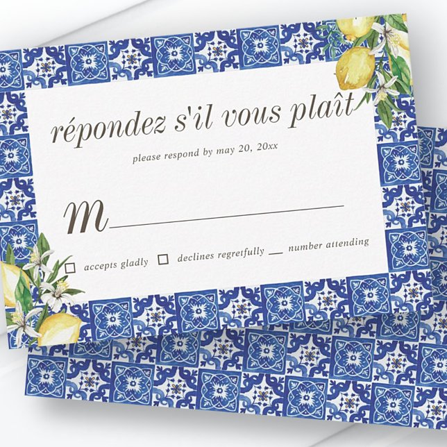 Lemon Foliage Blue Mediterranean Wedding RSVP (Von Creator hochgeladen)