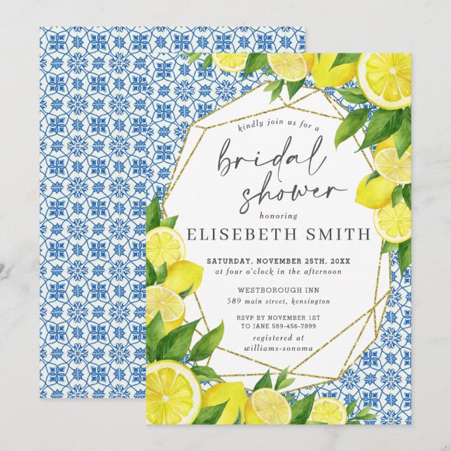 Lemon Foliage Mediterranes Brautparty Invitati Einladung (Vorne/Hinten)
