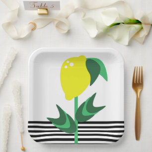 Lemon Fruchtgarten Pflanze Stripes Napkins Pappteller