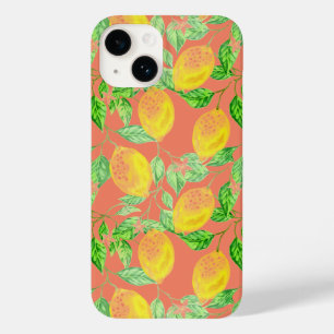 Lemon Fruchtmuster gelb pfirsichrosa Case-Mate iPhone 14 Hülle