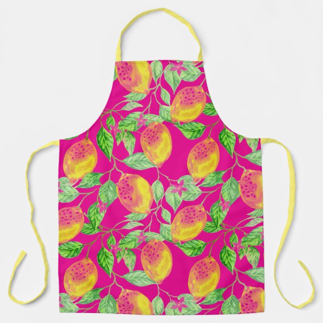 Lemon Fruchtmuster gelb pinkgrün Schürze (Vorderseite)