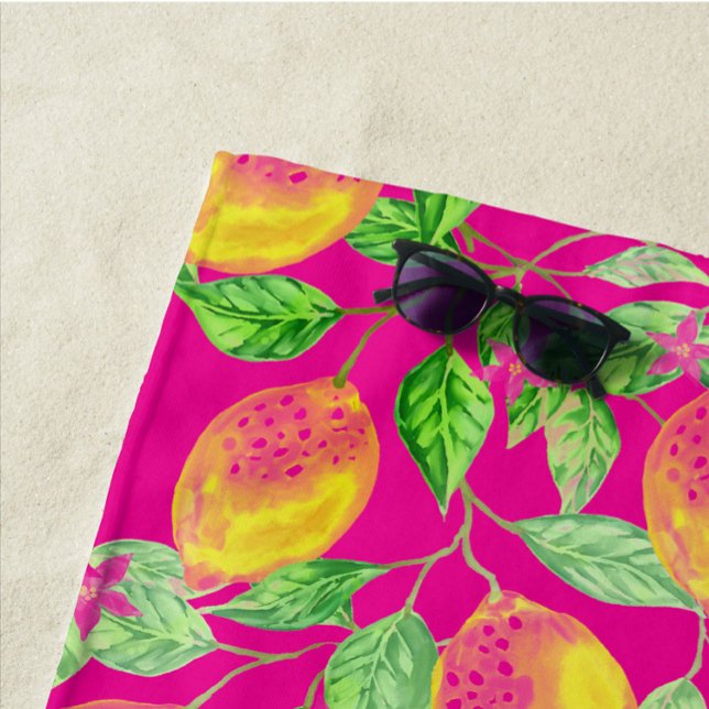 Lemon Fruchtmuster gelb rosa grün Vintag Strandtuch (Von Creator hochgeladen)