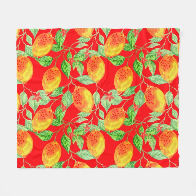 Lemon Fruchtmuster gelb rot grün Fleece leer (Vorderseite (Horizontal))