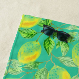 Lemon Fruchtmuster gelb türkisgrün Vintag Strandtuch
