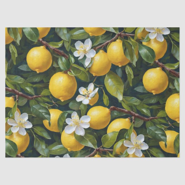 Lemon Fruit Blossom Kunstmalerei Seidenpapier (Vorderseite)