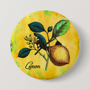 Lemon Fruit Blume Blätter Vintag botanisch Button