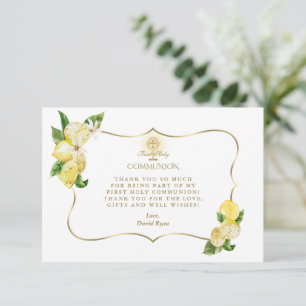 Lemon Fruit Blume Gold Cross Boy Heilige Kommune Dankeskarte