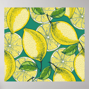 Lemon Fruit Vintag Nahtlose Illustration Poster