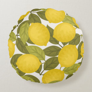 Lemon Garden: Vintag endlose Tapete Rundes Kissen