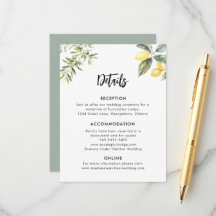 Lemon Garden Wedding Details Carte de clôture