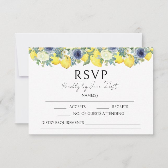 Lemon gelb bläulich Hochzeit RSVP Karten (Vorderseite)