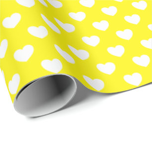Lemon-Gelb mit Niedlichem Herzmuster Geschenkpapier