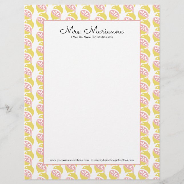 Lemon Gelb und Rosa Driving Summer Pattern Briefbogen (Vorderseite)