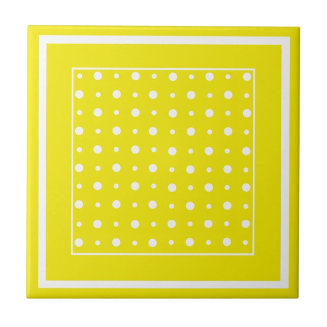 Lemon Gelbe Keramik Tile, weiße Polka Dosen Fliese (Vorderseite)