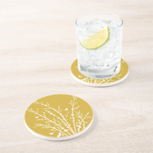 Lemon-Gelbe Minimalschmetterlinge und Zweige Getränkeuntersetzer