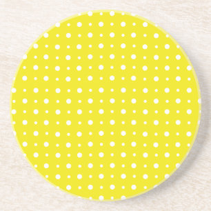 Lemon-Gelber Sandstein-Untersetzer, weiße Polka-Pu Getränkeuntersetzer