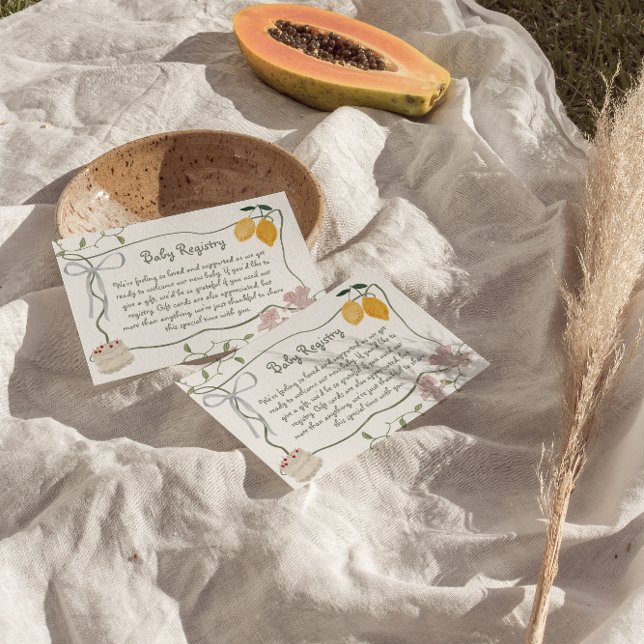 Lemon Gender Neutral Baby Shower Gift Registry Begleitkarte (Italian Lemon Gender Neutral Baby Gift Registry Invite Enclosure)