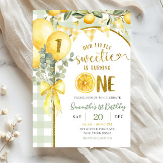 Lemon Gingham 1st birthday invitation Einladung