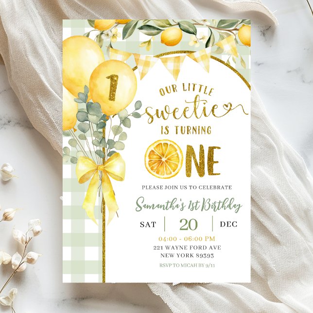 Lemon Gingham 1st birthday invitation Einladung (Von Creator hochgeladen)