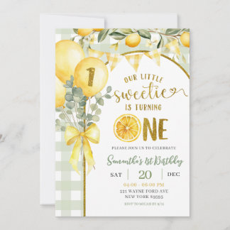 Lemon Gingham 1st birthday invitation Einladung