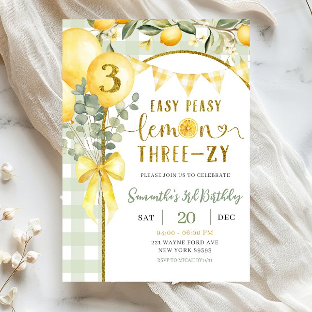 Lemon Gingham 3rd birthday invitation Einladung (Von Creator hochgeladen)