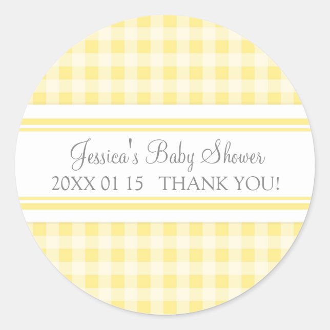 Lemon Gingham Baby Shower Fevor Stickers (Vorderseite)