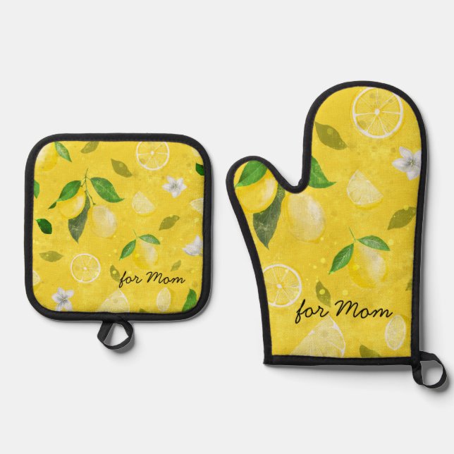 Lemon glückliche, fröhliche Küche - für Mama Ofenhandschuh & Topflappen-Set (Vorderseite)