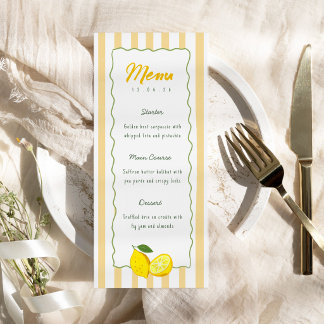 Lemon Graduation Menu Card Yellow Stripe Citrus