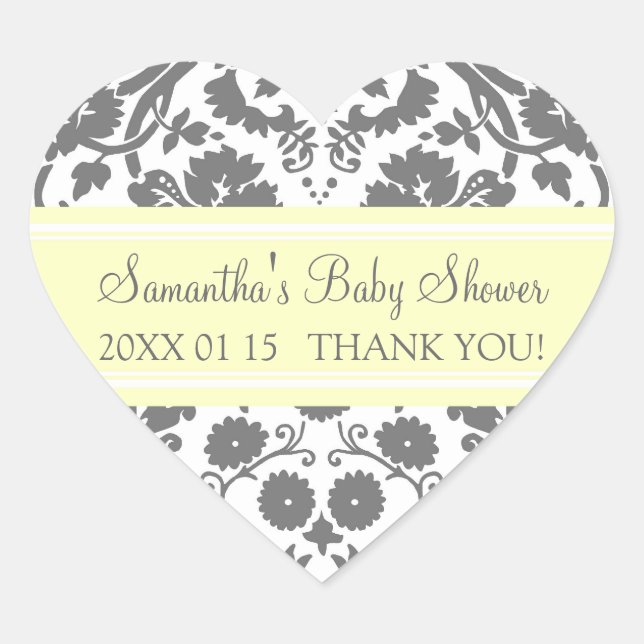 Lemon Gray Damask Babydusche Sticker (Vorderseite)