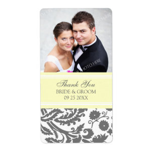 Lemon Gray Damask Foto Wedding Labels