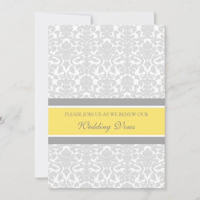 Lemon Gray Damask Hochzeitstag Erneuerbare Einladu Einladung (Vorderseite)