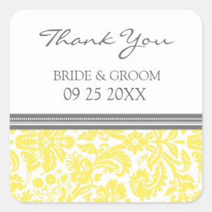 Lemon Gray Damask Vielen Dank Gastgeschenk Hochzei Quadratischer Aufkleber