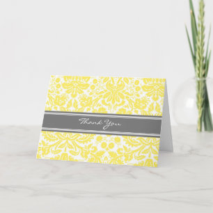 Lemon Gray Damask Wedding Danke Card