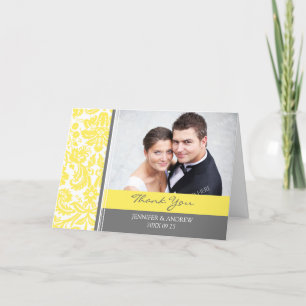 Lemon Gray Damask Wedding Danke Card