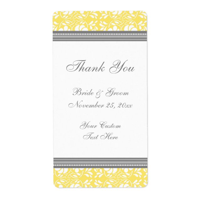 Lemon Gray Damask Wedding Labels (Vorne)