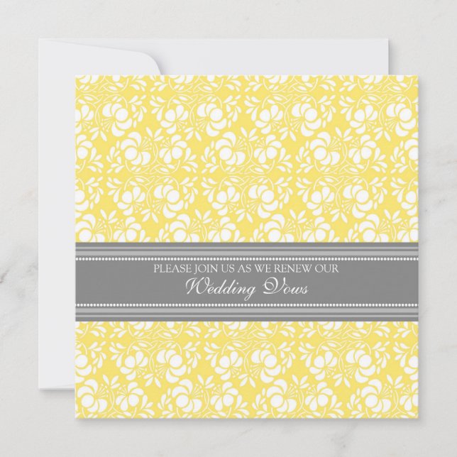 Lemon Gray Damask Wedding Vow Renewal Einladungen (Vorderseite)