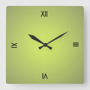 Lemon Green Black Numerals Quadratische Wanduhr