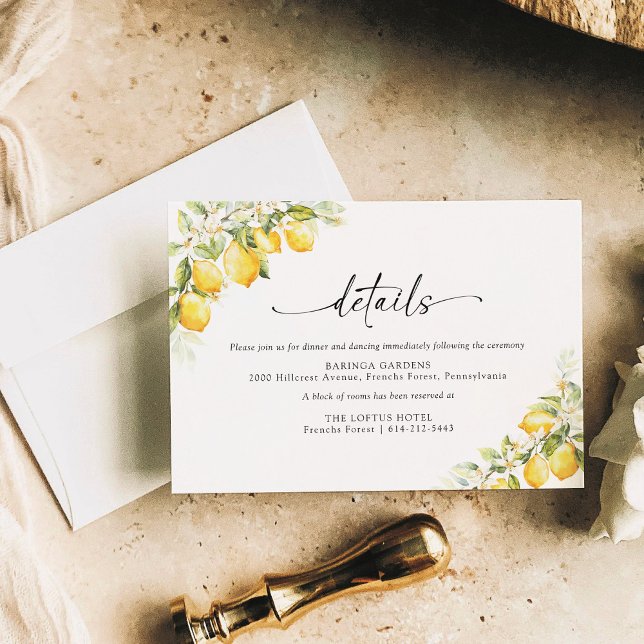 Lemon Green Citrus Wedding Details Card Begleitkarte (Von Creator hochgeladen)