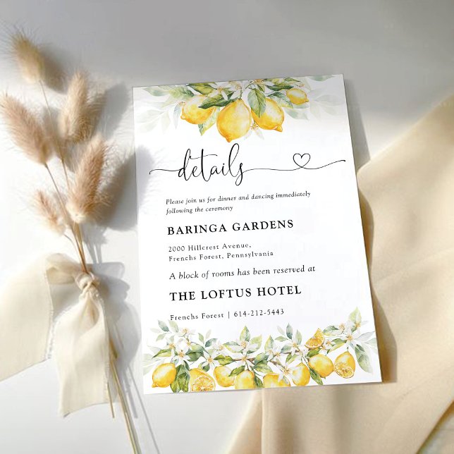 Lemon Green Citrus Wedding Details Card Begleitkarte (Von Creator hochgeladen)