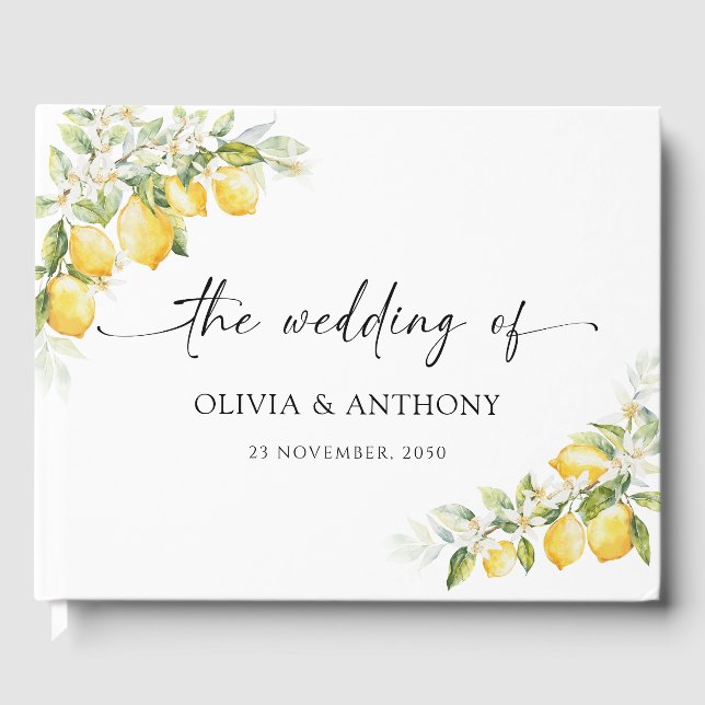 Lemon Green Citrus Wedding Guest Book Gästebuch (Vorderseite)