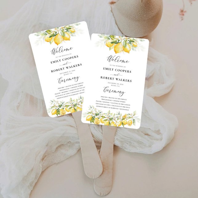 Lemon Green Citrus Wedding Programm Hand Fan Fächer (Von Creator hochgeladen)