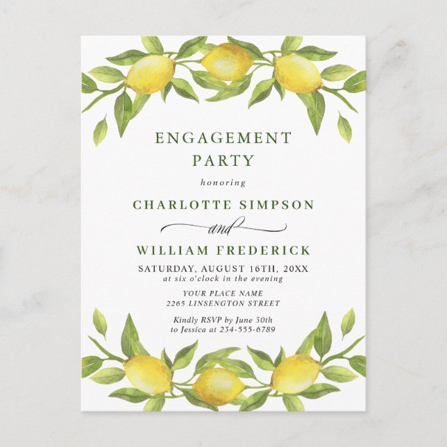 Lemon Green ENGAGEMENT PARTI Invitation (Devant)