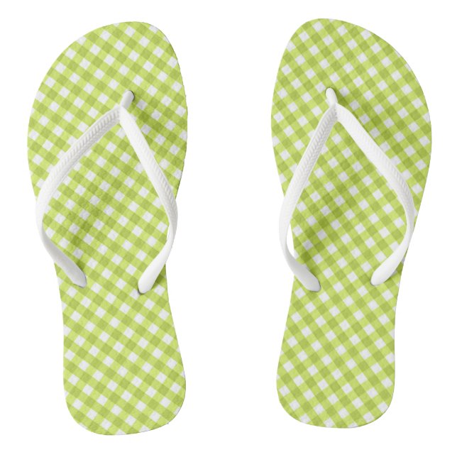 Lemon Green Gingham Design Flip Flops (Fußbett)